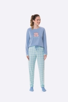 PIJAMA FEMININO MANGA LONGA E CAL&Ccedil;A XADREZ AZUL - BOCEJINHO