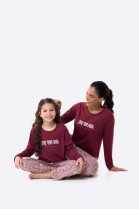PIJAMA FEMININO MANGA LONGA E CAL&Ccedil;A VINHO URSO - BOCEJINHO