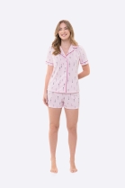 PIJAMA FEMININO MANGA CURTA COM BOT&Otilde;ES E SHORT PINK - BOCEJINHO