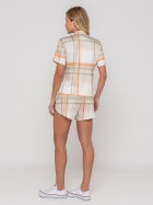 PIJAMA FEMININO MANGA CURTA COM BOT&Otilde;ES E SHORT BRANCO OFF E LARANJA - VEGGI