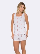 PIJAMA FEMININO DE REGATA COM SHORT CANELADO BRANCO OFF BOTAS - VEGGI