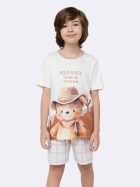 PIJAMA MASCULINO JUVENIL MANGA CURTA E BERMUDA BRANCO OFF URSO - VEGGI