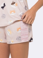 PIJAMA FEMININO MANGA CURTA E SHORT MARROM GATOS - VEGGI