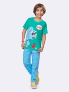 PIJAMA MASCULINO INFANTIL MANGA CURTA COM CAL&Ccedil;A AZUL E VERDE DINOSSAURO - VEGGI