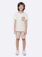 PIJAMA MASCULINO INFANTIL MANGA CURTA E BERMUDA MARFIM GATOS - VEGGI