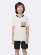 PIJAMA MASCULINO JUVENIL MANGA CURTA COM BERMUDA MARFIM E PRETO - VEGGI