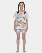 PIJAMA FEMININO MANGA CURTA E SHORT BRANCO GOLA LARANJA - SONHART