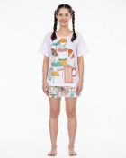 PIJAMA FEMININO MANGA CURTA E SHORT BRANCO GOLA LARANJA - SONHART