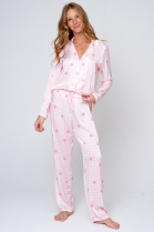 PIJAMA FEMININO MANGA LONGA COM BOT&Otilde;ES E CAL&Ccedil;A ROSA CORA&Ccedil;&Otilde;ES - ACUO