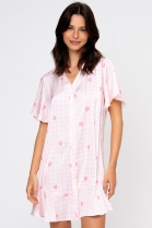 CAMISOLA MANGA CURTA COM BOT&Otilde;ES E BABADO ROSA CORA&Ccedil;&Otilde;ES - ACUO