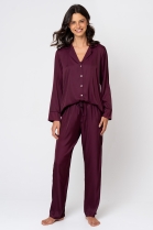 PIJAMA FEMININO MANGA LONGA COM BOT&Otilde;ES E CAL&Ccedil;A VINHO - ACUO
