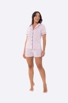 PIJAMA FEMININO MANGA CURTA COM BOT&Otilde;ES E SHORT ROSA PLUS SIZE - BOCEJINHO
