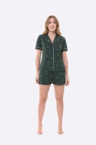 PIJAMA FEMININO MANGA CURTA COM BOT&Otilde;ES E SHORT VERDE - BOCEJINHO