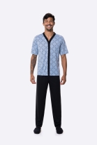 PIJAMA MASCULINO MANGA CURTA COM BOT&Otilde;ES E CAL&Ccedil;A PRETO - BOCEJINHO