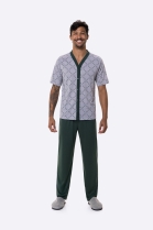 PIJAMA MASCULINO MANGA CURTA COM BOT&Otilde;ES E CAL&Ccedil;A VERDE - BOCEJINHO