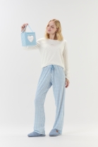 PIJAMA FEMININO MANGA LONGA E CAL&Ccedil;A AZUL XADREZ FAM&Iacute;LIA - COR COM AMOR