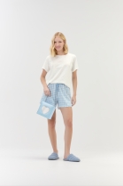 PIJAMA FEMININO MANGA CURTA E SHORT AZUL XADREZ FAM&Iacute;LIA - COR COM AMOR