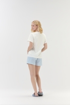 PIJAMA FEMININO MANGA CURTA E SHORT AZUL XADREZ FAM&Iacute;LIA - COR COM AMOR