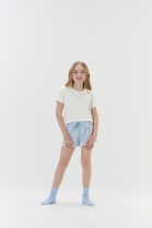 PIJAMA FEMININO INFANTIL MANGA CURTA E SHORT AZUL XADREZ FAM&Iacute;LIA - COR COM AMOR