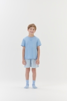 PIJAMA MASCULINO JUVENIL CURTO AZUL XADREZ FAM&Iacute;LIA - COR COM AMOR