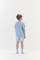 PIJAMA MASCULINO JUVENIL CURTO AZUL XADREZ FAM&Iacute;LIA - COR COM AMOR