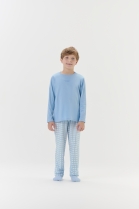 PIJAMA MASCULINO INFANTIL MANGA LONGA E CAL&Ccedil;A AZUL XADREZ FAM&Iacute;LIA - COR COM AMOR