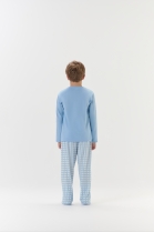 PIJAMA MASCULINO INFANTIL MANGA LONGA E CAL&Ccedil;A AZUL XADREZ FAM&Iacute;LIA - COR COM AMOR