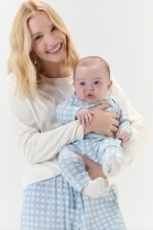 PIJAMA BABY UNISSEX BODY LONGO E CAL&Ccedil;A AZUL XADREZ FAM&Iacute;LIA - COR COM AMOR