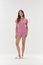 PIJAMA FEMININO MANGA CURTA E SHORT CANELADO ROSA CORA&Ccedil;&Otilde;ES - COR COM AMOR
