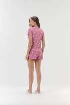 PIJAMA FEMININO MANGA CURTA E SHORT CANELADO ROSA CORA&Ccedil;&Otilde;ES - COR COM AMOR