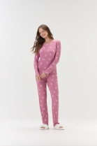 PIJAMA FEMININO MANGA LONGA E CAL&Ccedil;A CANELADO ROSA CORA&Ccedil;&Otilde;ES - COR COM AMOR