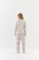 PIJAMA FEMININO INFANTIL LONGO MARROM XADREZ - COR COM AMOR