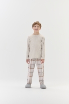 PIJAMA MASCULINO INFANTIL LONGO MARROM XADREZ FAM&Iacute;LIA - COR COM AMOR