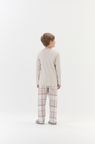 PIJAMA MASCULINO JUVENIL LONGO MARROM XADREZ FAM&Iacute;LIA - COR COM AMOR
