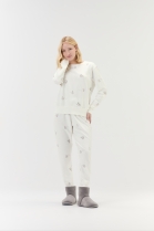 PIJAMA FEMININO MOLETINHO MANGA LONGA E CAL&Ccedil;A BRANCO PINGUIM - COR COM AMOR