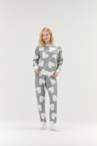 PIJAMA FEMININO MOLETINHO MANGA LONGA E CAL&Ccedil;A CINZA CORA&Ccedil;&Atilde;O - COR COM AMOR