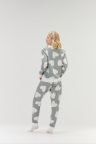 PIJAMA FEMININO MOLETINHO MANGA LONGA E CAL&Ccedil;A CINZA CORA&Ccedil;&Atilde;O - COR COM AMOR