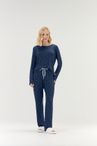PIJAMA FEMININO MANGA LONGA E CAL&Ccedil;A AZUL MARINHO CORA&Ccedil;&Otilde;ES - COR COM AMOR