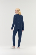 PIJAMA FEMININO LONGO COM BOT&Otilde;ES AZUL MARINHO PO&Aacute; - COR COM AMOR