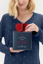 PIJAMA FEMININO LONGO COM BOT&Otilde;ES AZUL MARINHO PO&Aacute; - COR COM AMOR