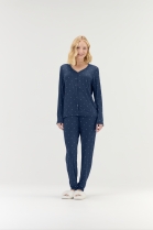 PIJAMA FEMININO LONGO COM BOT&Otilde;ES AZUL MARINHO PO&Aacute; - COR COM AMOR