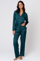PIJAMA FEMININO LONGO COM BOT&Otilde;ES CETIM VERDE - ACUO