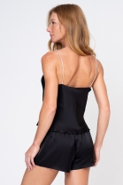 PIJAMA FEMININO DE AL&Ccedil;A E SHORT CETIM PRETO - ACUO
