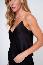 PIJAMA FEMININO DE AL&Ccedil;A E SHORT CETIM PRETO - ACUO