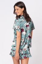 PIJAMA FEMININO CURTO COM BOTÕES E BABADO CETIM VERDE SNOOPY - ACUO