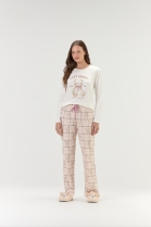 PIJAMA FEMININO MANGA LONGA E CAL&Ccedil;A XADREZ URSO - COR COM AMOR