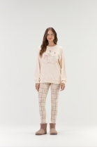 PIJAMA FEMININO MANGA LONGA FLEECE E CAL&Ccedil;A LEGGING XADREZ URSO - COR COM AMOR