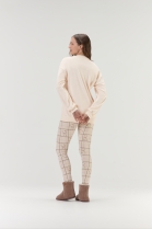 PIJAMA FEMININO MANGA LONGA FLEECE E CAL&Ccedil;A LEGGING XADREZ URSO - COR COM AMOR