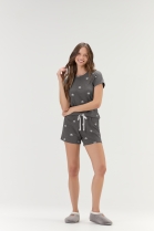 PIJAMA FEMININO CANELADO MANGA CURTA E SHORT CINZA CORAÇÃO - COR COM AMOR
