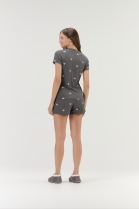 PIJAMA FEMININO CANELADO MANGA CURTA E SHORT CINZA CORAÇÃO - COR COM AMOR